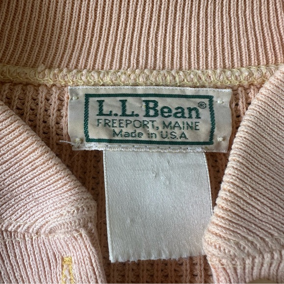 Rare Vintage L.L.Bean Henley Knit Ribbed Sweater Pale Peach Small - Picture 6 of 6